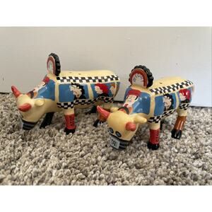 Cow Parade Off Duty Taxi Salt And Pepper Shakers 2000 Car Vintage